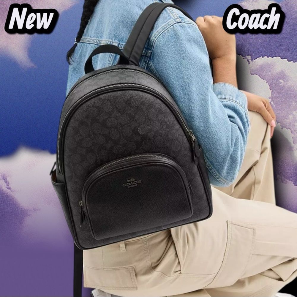 🔴New NWT Coach Court Backpack – Signature Canvas | Gunmetal/Charcoal/Black - Picture 5 of 8